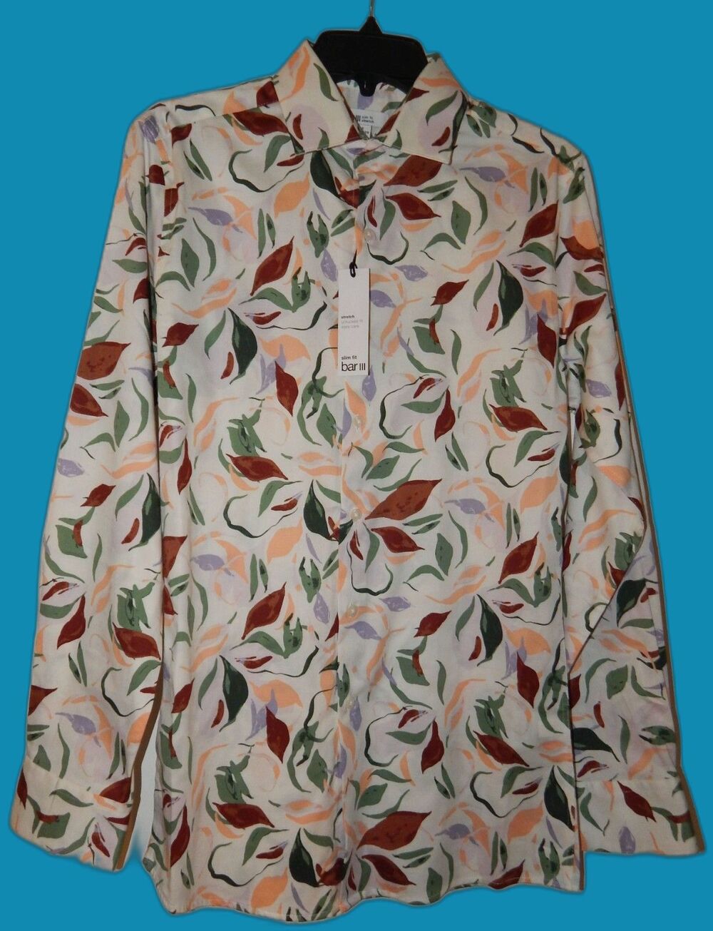 Bar 111 Men' SMALL Long Sleeve Shirt Untucked Fit Slim Fit Stretch Autumn Leaves